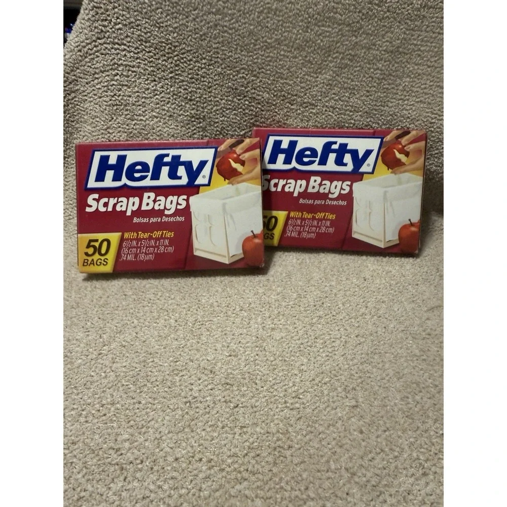 2 Boxes Hefty Scrap Bags  w/ Tear Off Ties 2‎ x 50 Bags Damaged Boxes READ